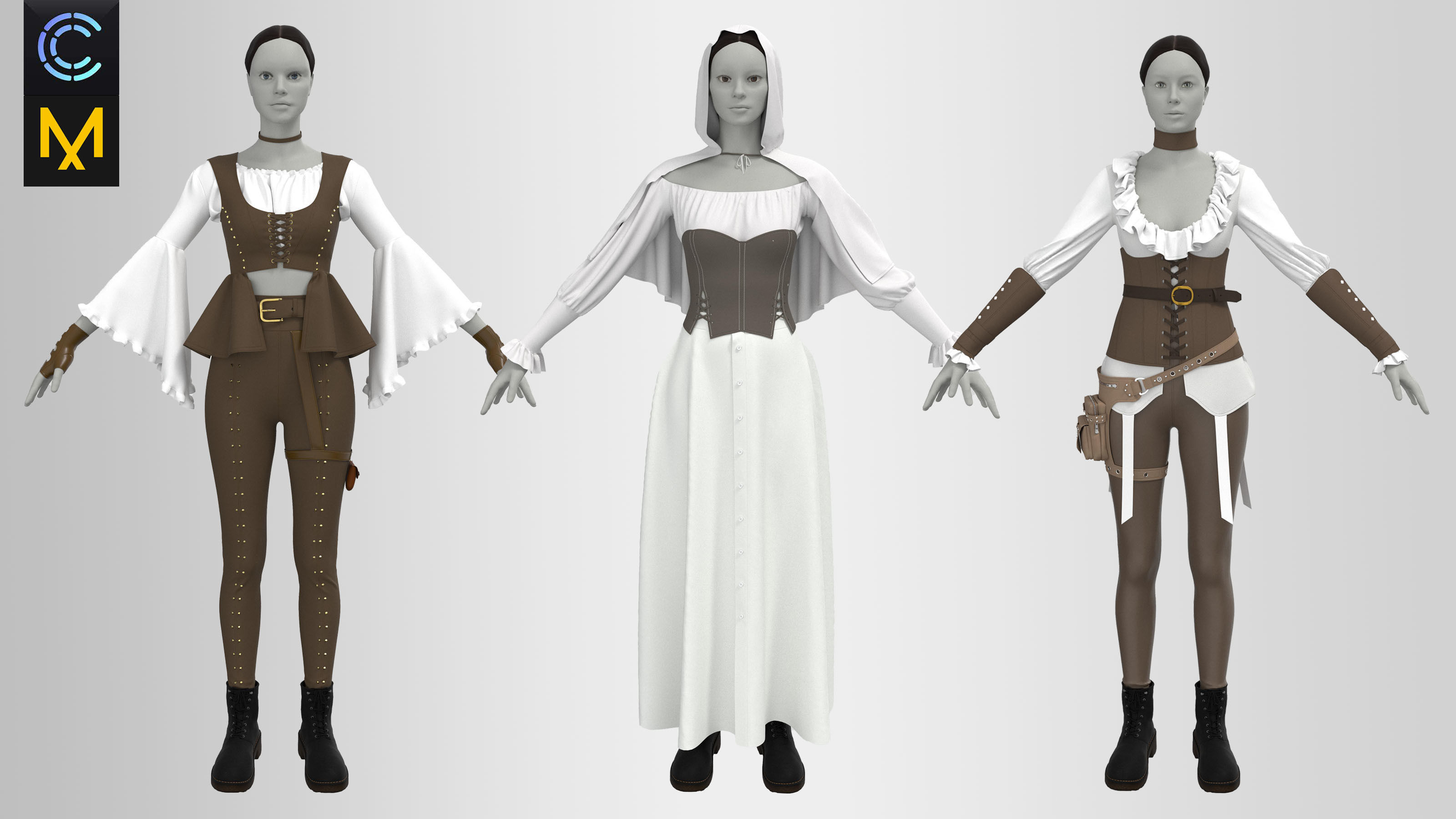 female warrior outfits 3D model_7