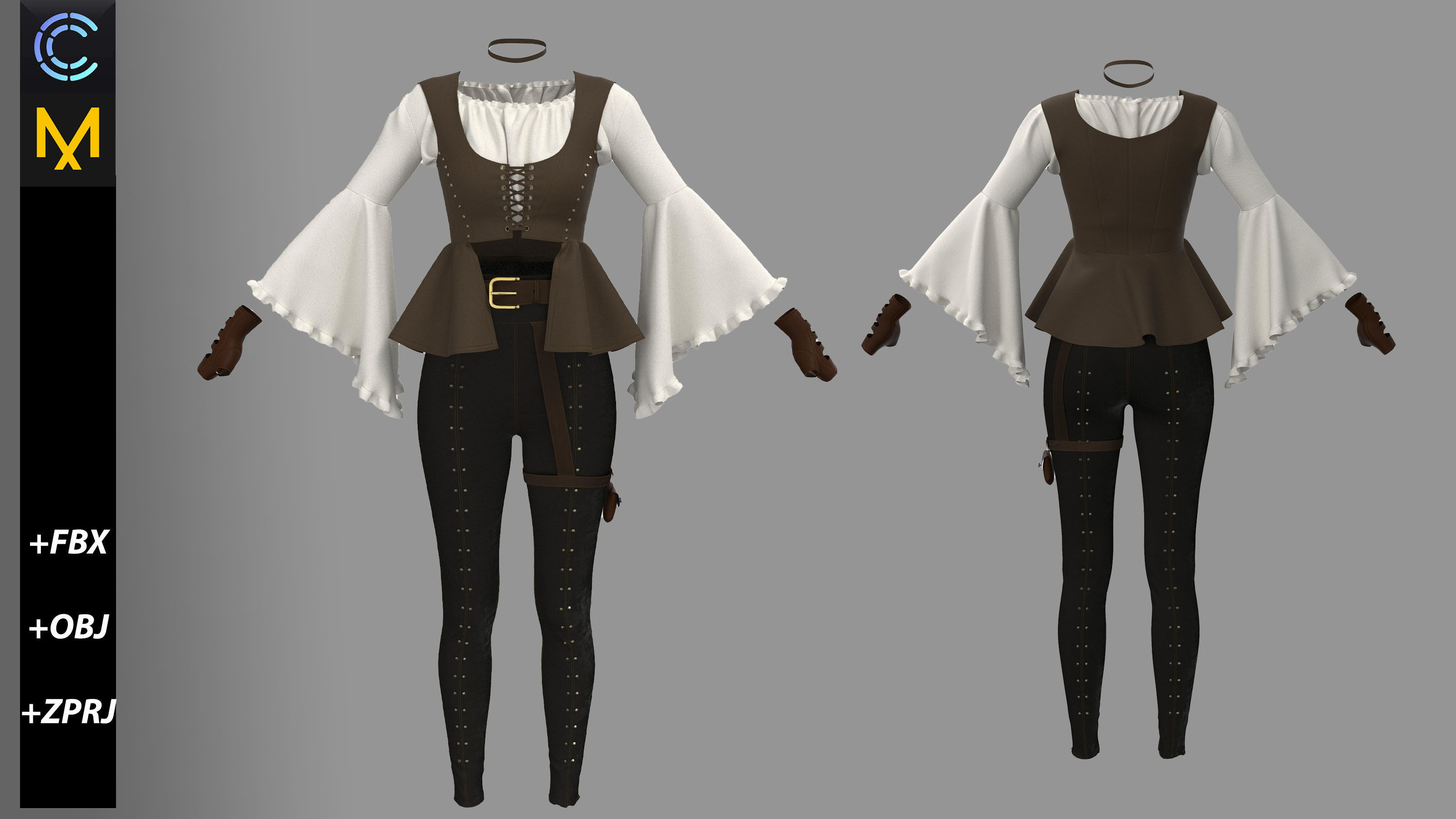 female warrior outfits 3D model_1