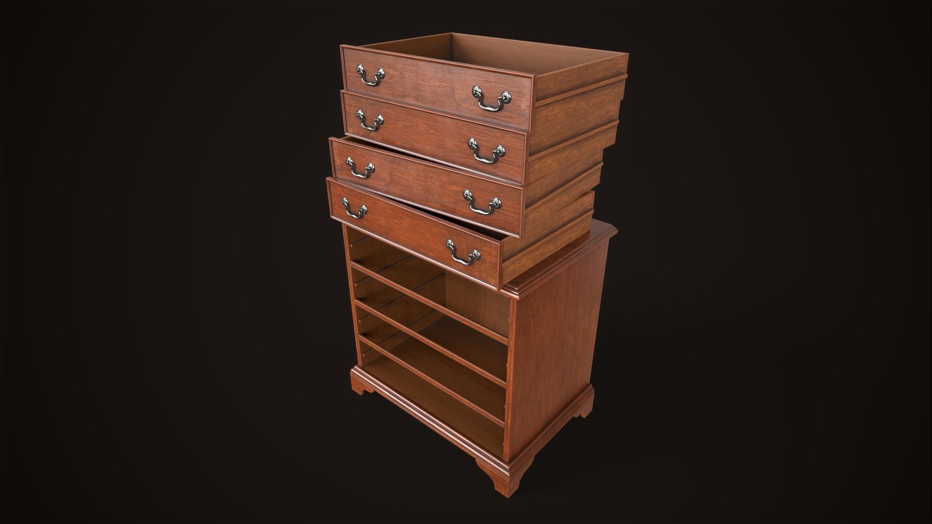 Vintage dresser Low-poly 3D model_4