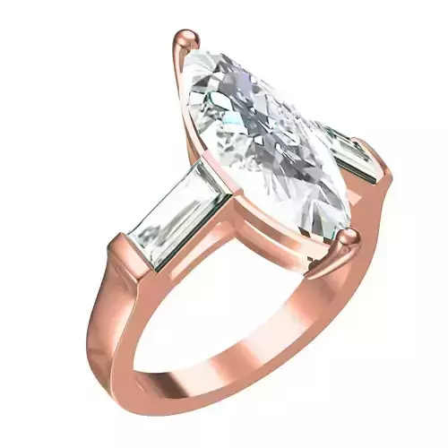 One Marquise and Two Baguette Solitaire Ring