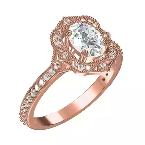 Oval Stone Floral Halo Cathedral Style Engagement Ring