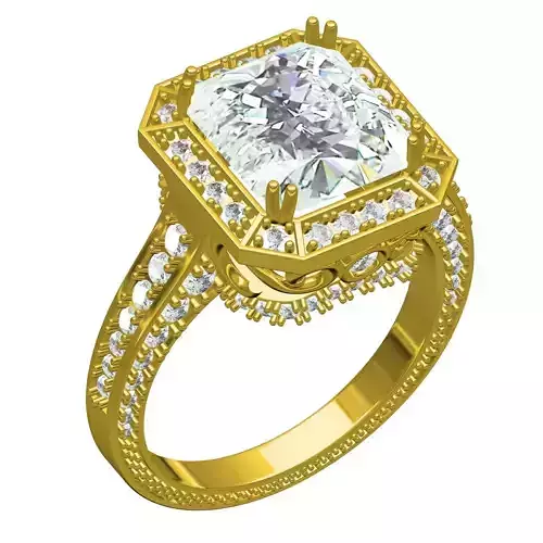 Antique Emerald Stone Round Diamond halo Filigree Ring