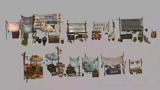 Asian Ancient street stalls 3D model