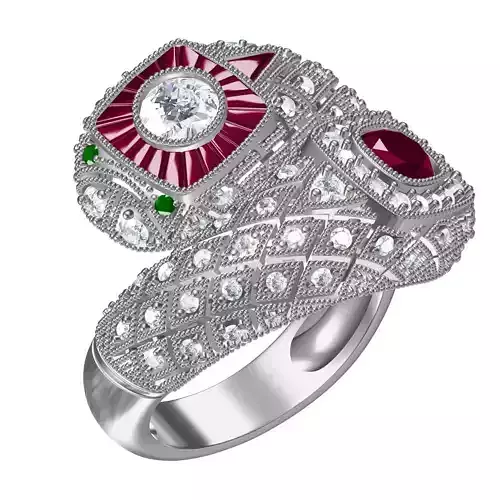 Unique Art Deco Vintage Bypass Diamond Ring