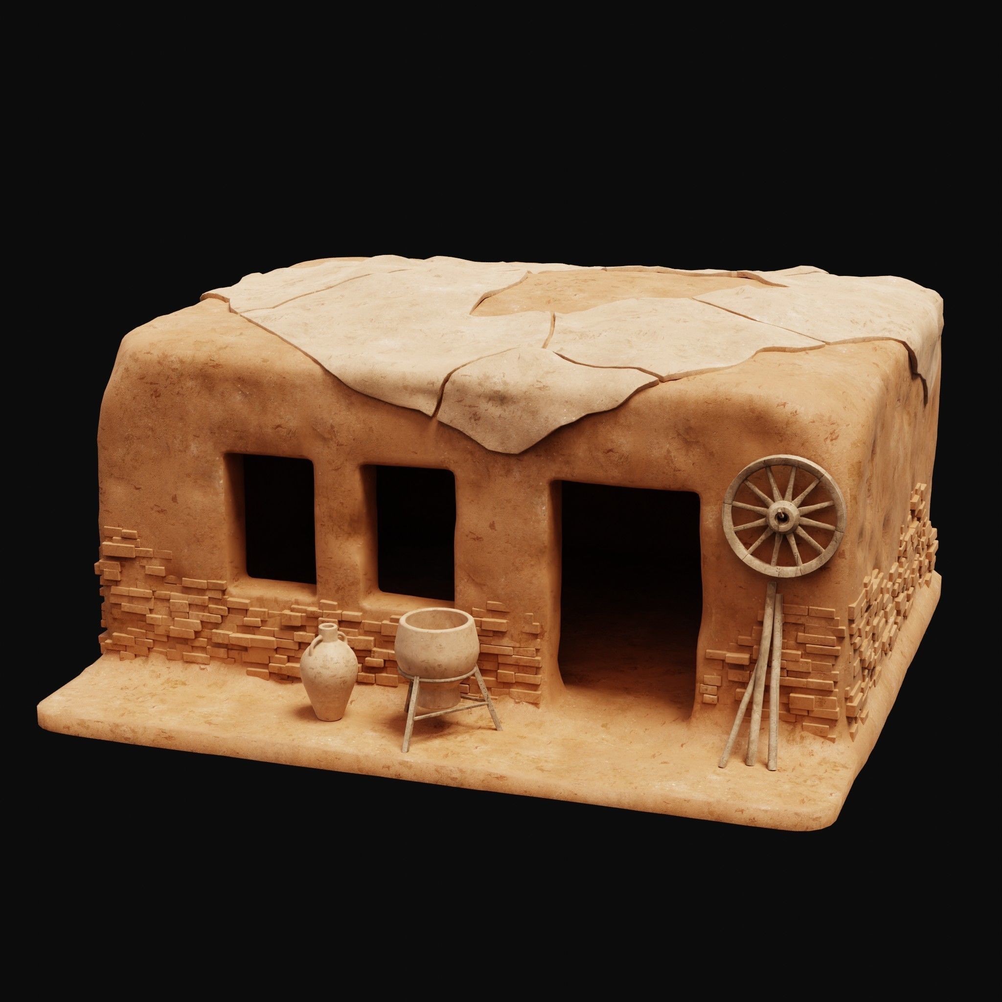 MUD CLAY DESERT EGYPTIAN ARAB HOUSE HUT SHELTER COLLECTION Low-poly 3D model_11