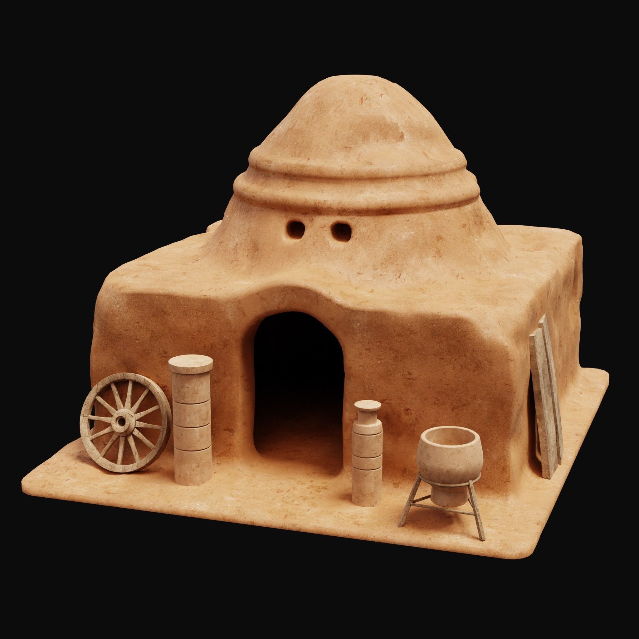 MUD CLAY DESERT EGYPTIAN ARAB HOUSE HUT SHELTER COLLECTION Low-poly 3D model_13