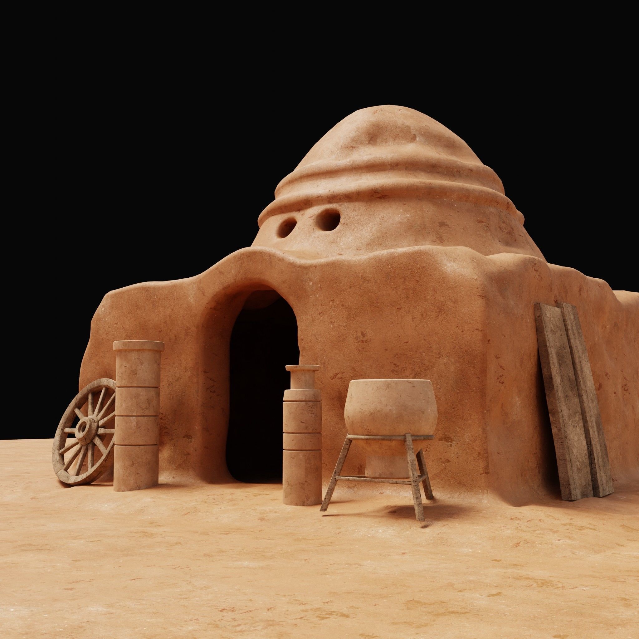 MUD CLAY DESERT EGYPTIAN ARAB HOUSE HUT SHELTER COLLECTION Low-poly 3D model_15