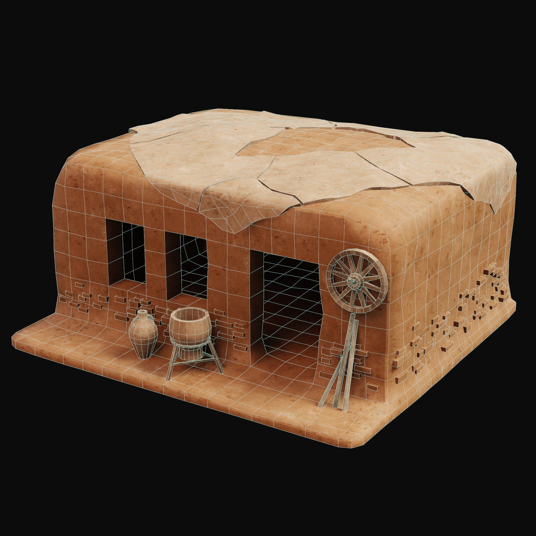 MUD CLAY DESERT EGYPTIAN ARAB HOUSE HUT SHELTER COLLECTION Low-poly 3D model_12