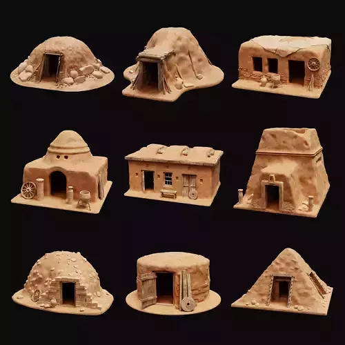 MUD CLAY DESERT EGYPTIAN ARAB HOUSE HUT SHELTER COLLECTION Low-poly 3D model