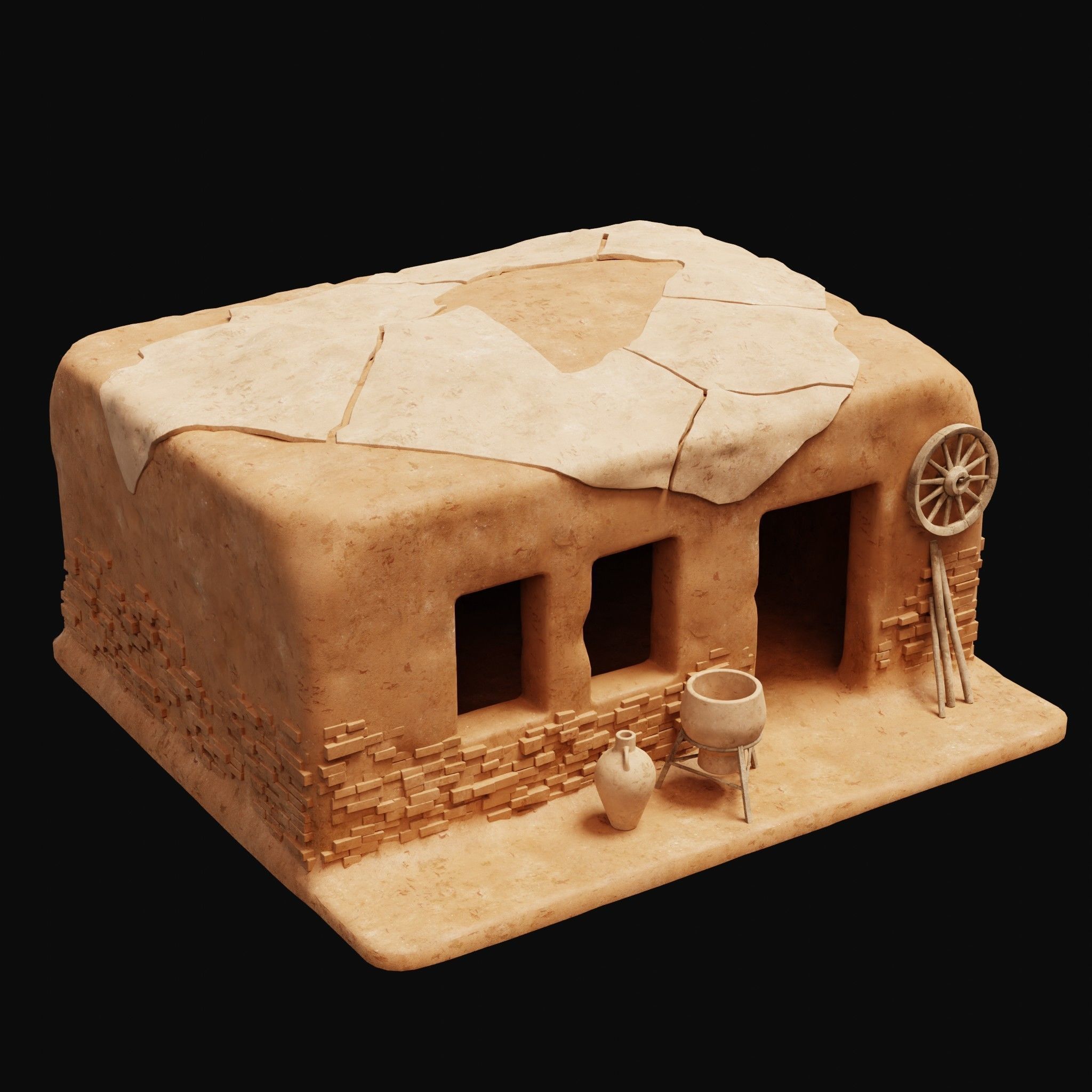 MUD CLAY DESERT EGYPTIAN ARAB HOUSE HUT SHELTER COLLECTION Low-poly 3D model_9