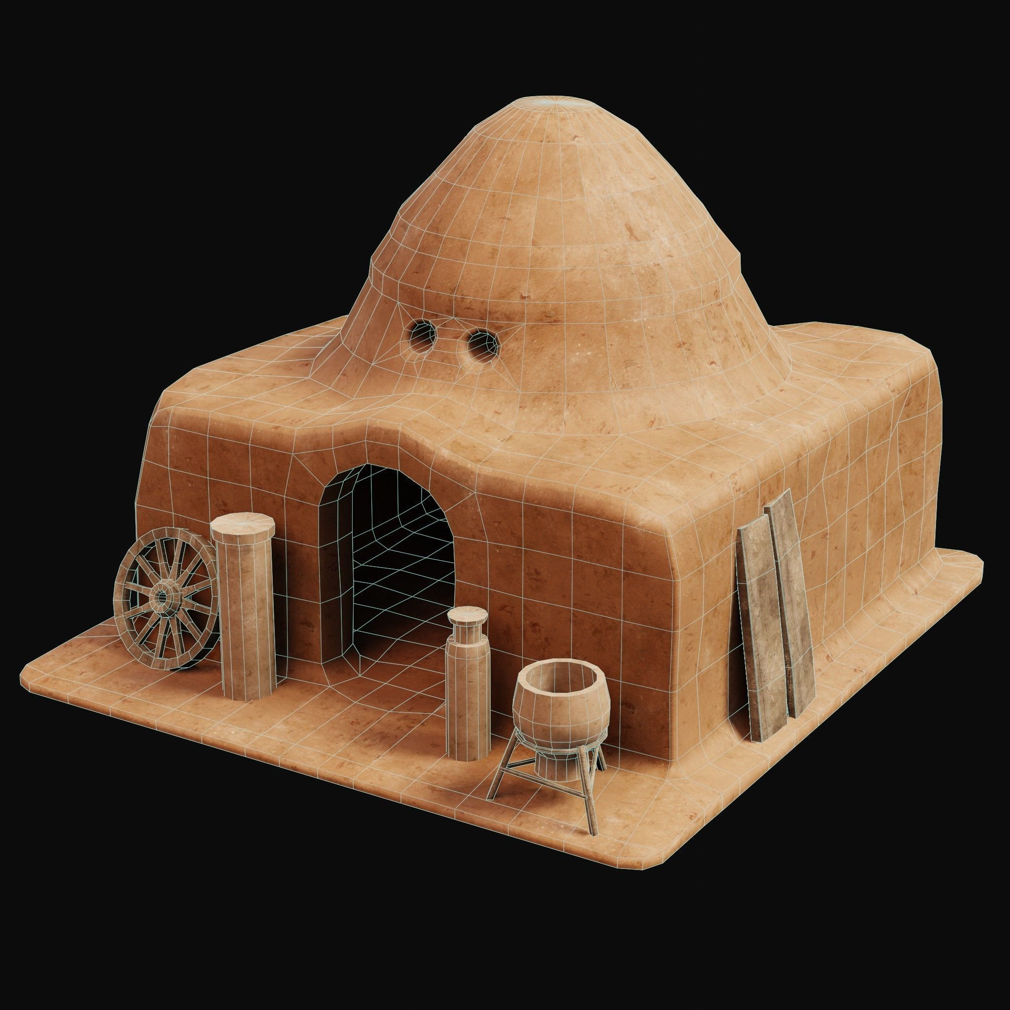 MUD CLAY DESERT EGYPTIAN ARAB HOUSE HUT SHELTER COLLECTION Low-poly 3D model_16