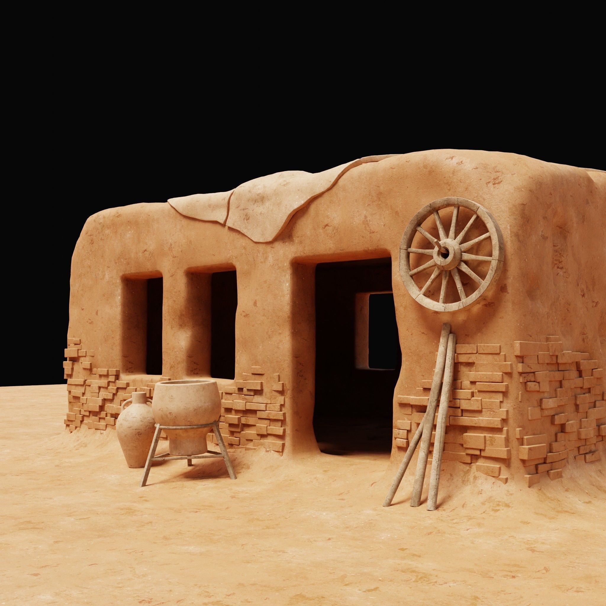 MUD CLAY DESERT EGYPTIAN ARAB HOUSE HUT SHELTER COLLECTION Low-poly 3D model_10