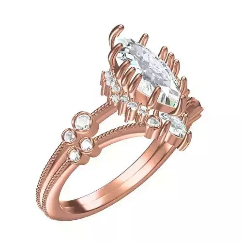 Marquise Diamond 12 Prongs solitaire Engagement Ring with Band