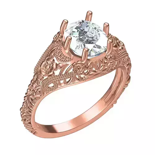 Single Round Diamond Filigree Art Deco Ring 3