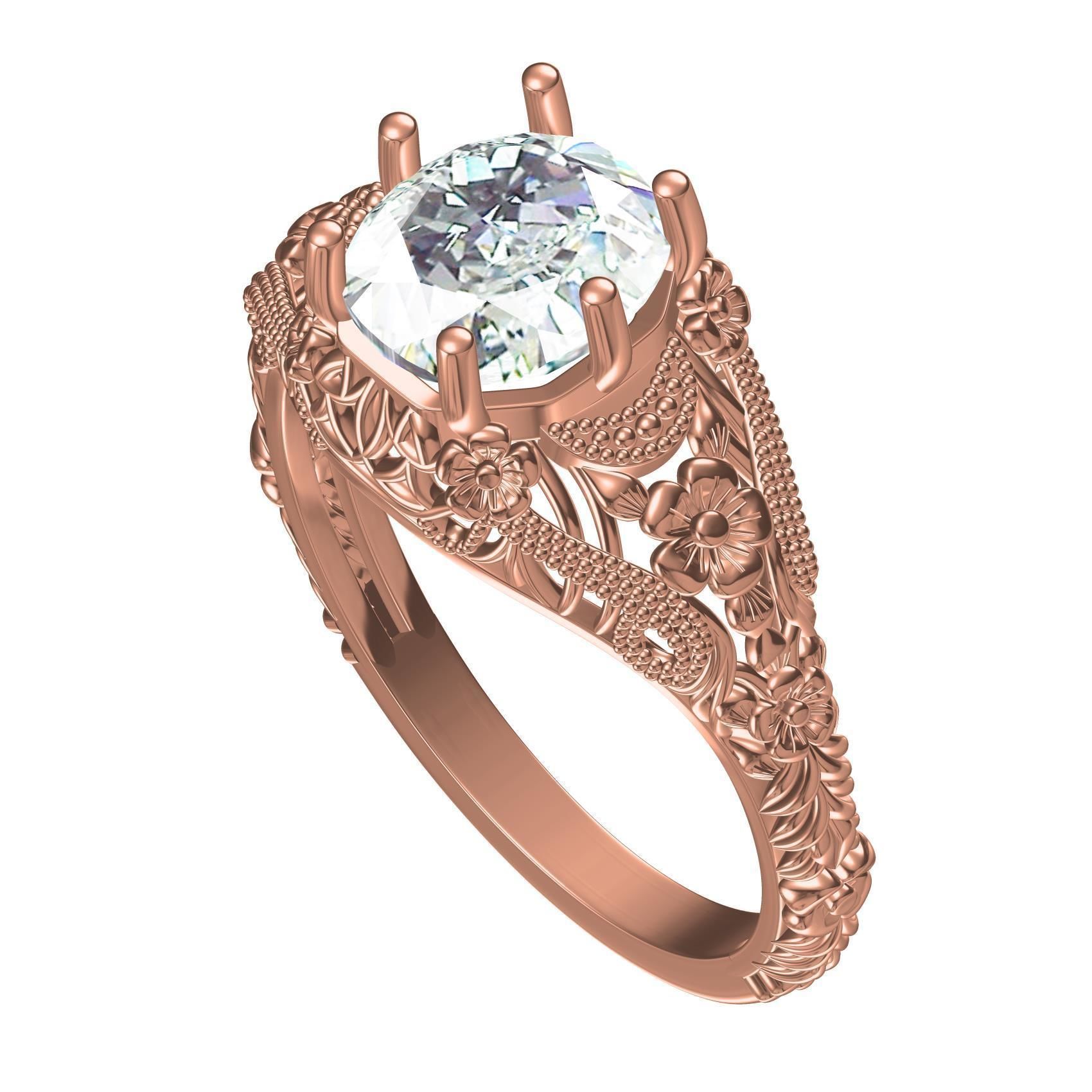 Single Round Diamond Filigree Art Deco Ring 3 3D print model_1
