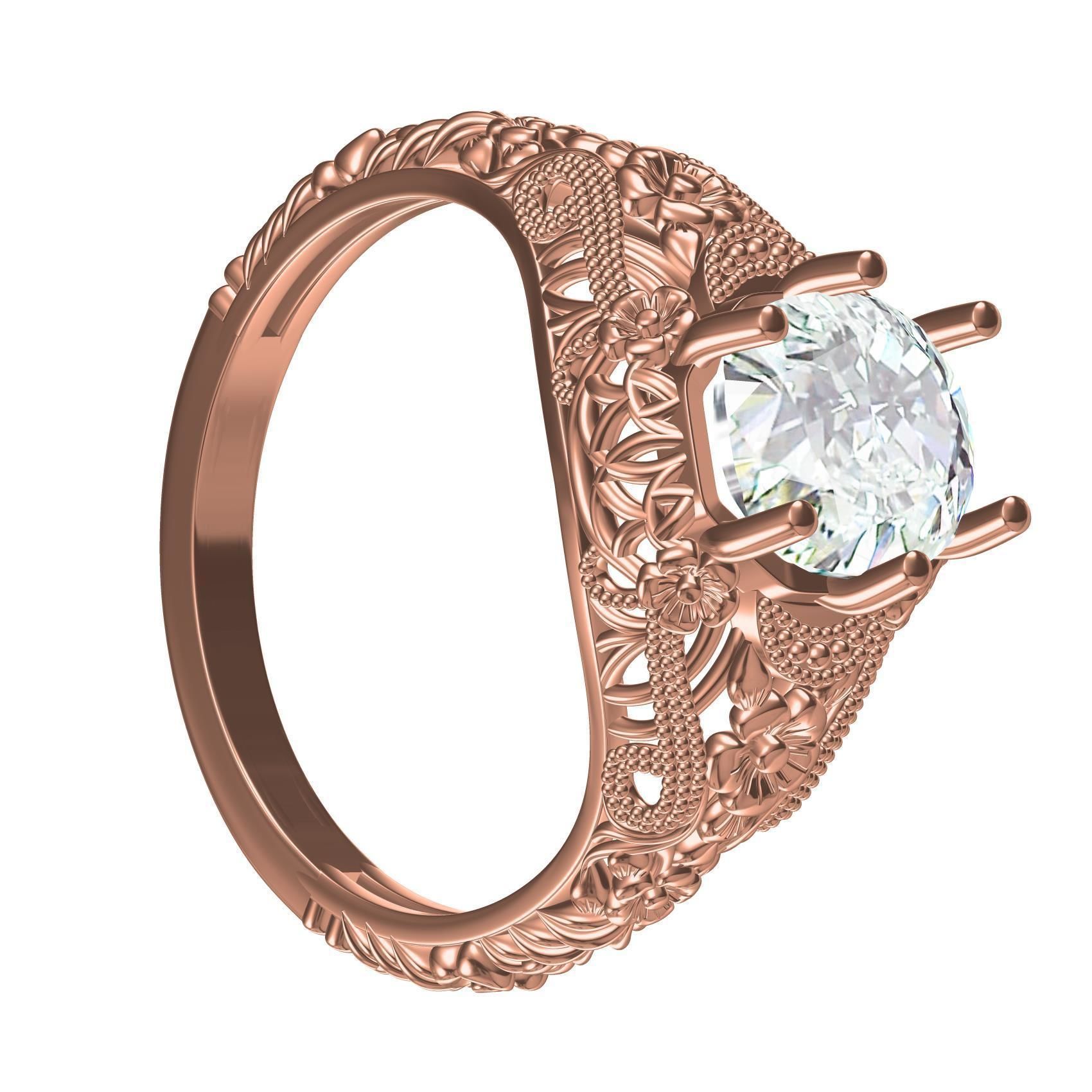 Single Round Diamond Filigree Art Deco Ring 3 3D print model_4