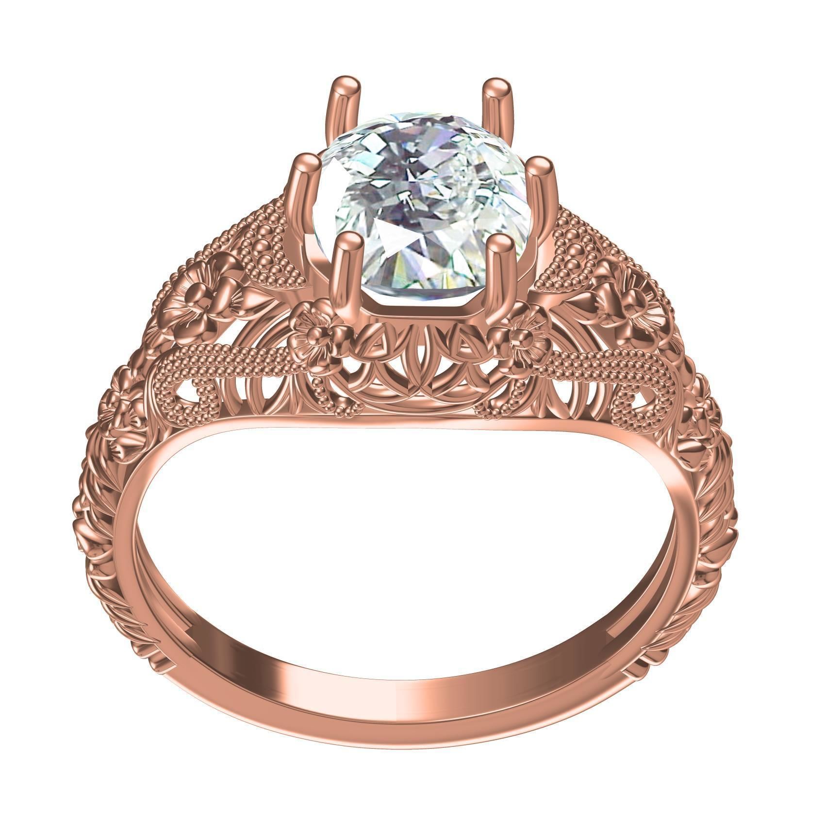 Single Round Diamond Filigree Art Deco Ring 3 3D print model_2