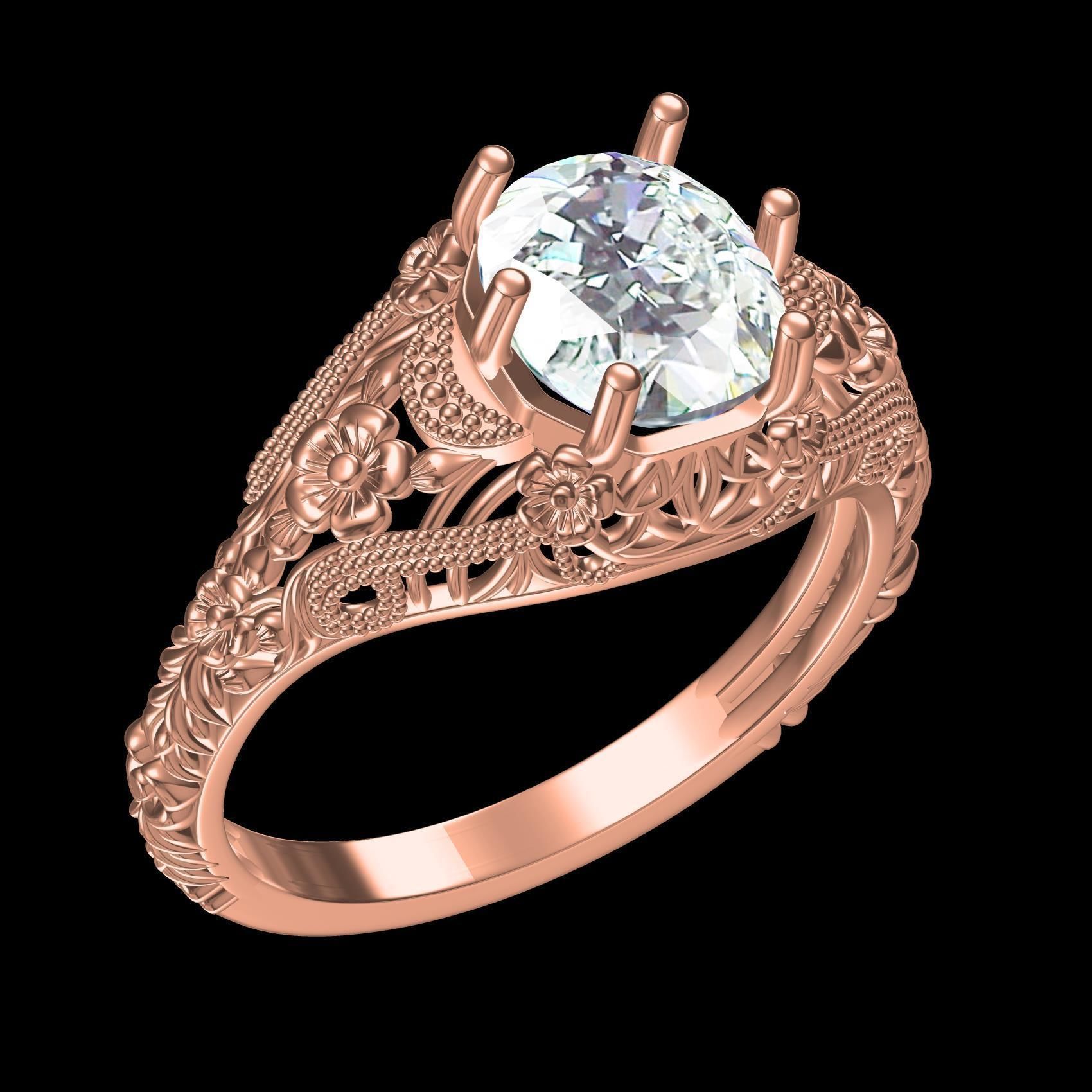 Single Round Diamond Filigree Art Deco Ring 3 3D print model_11