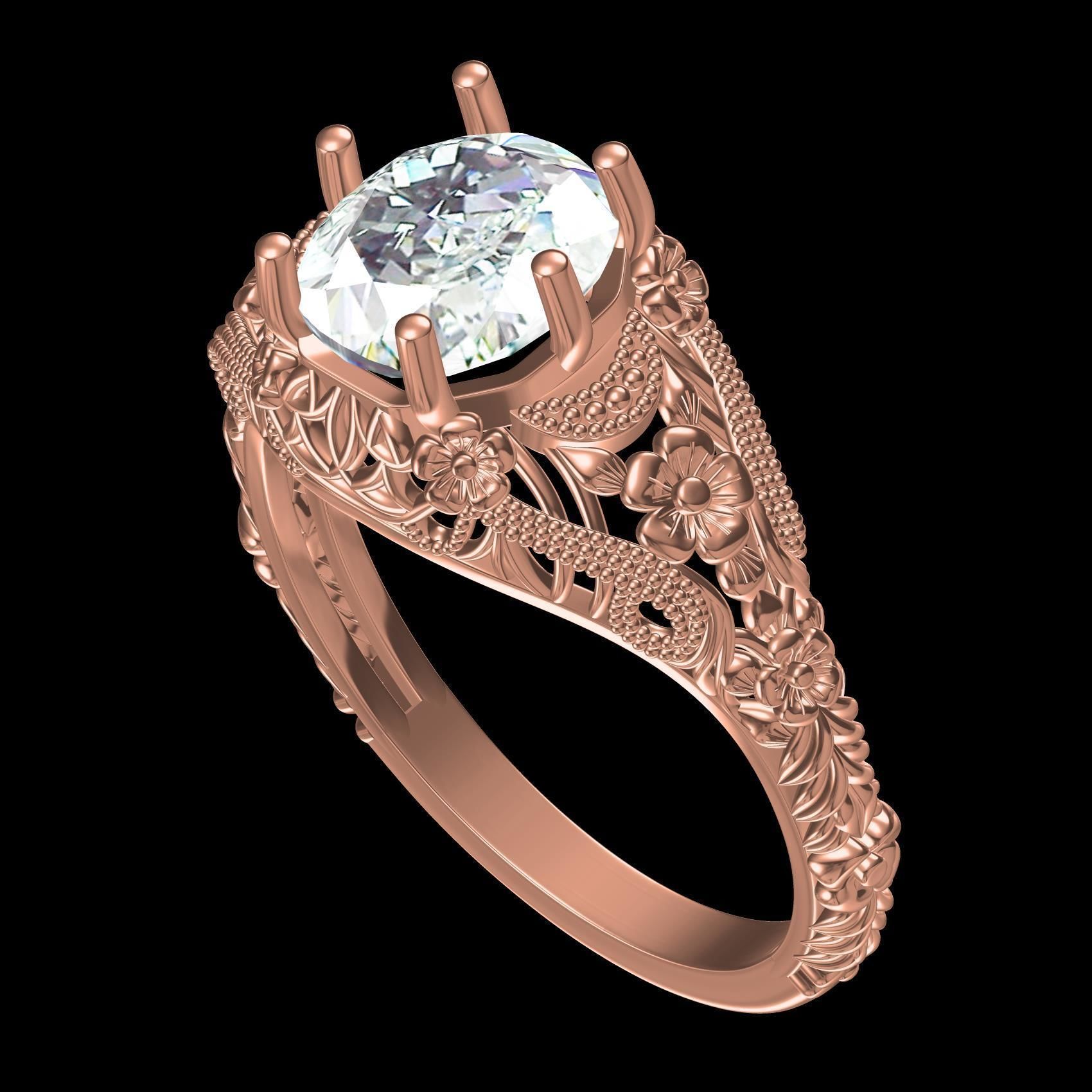Single Round Diamond Filigree Art Deco Ring 3 3D print model_10