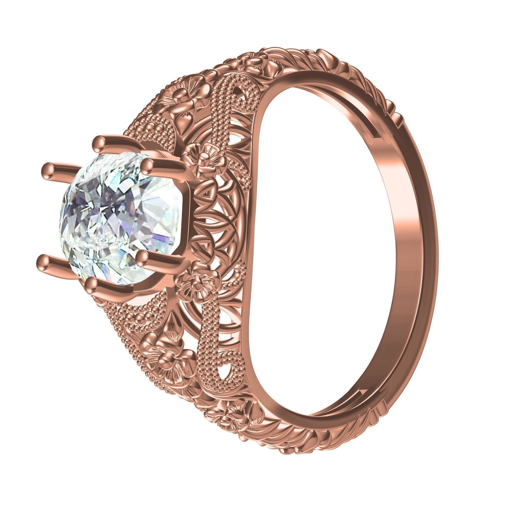 Single Round Diamond Filigree Art Deco Ring 3 3D print model_3