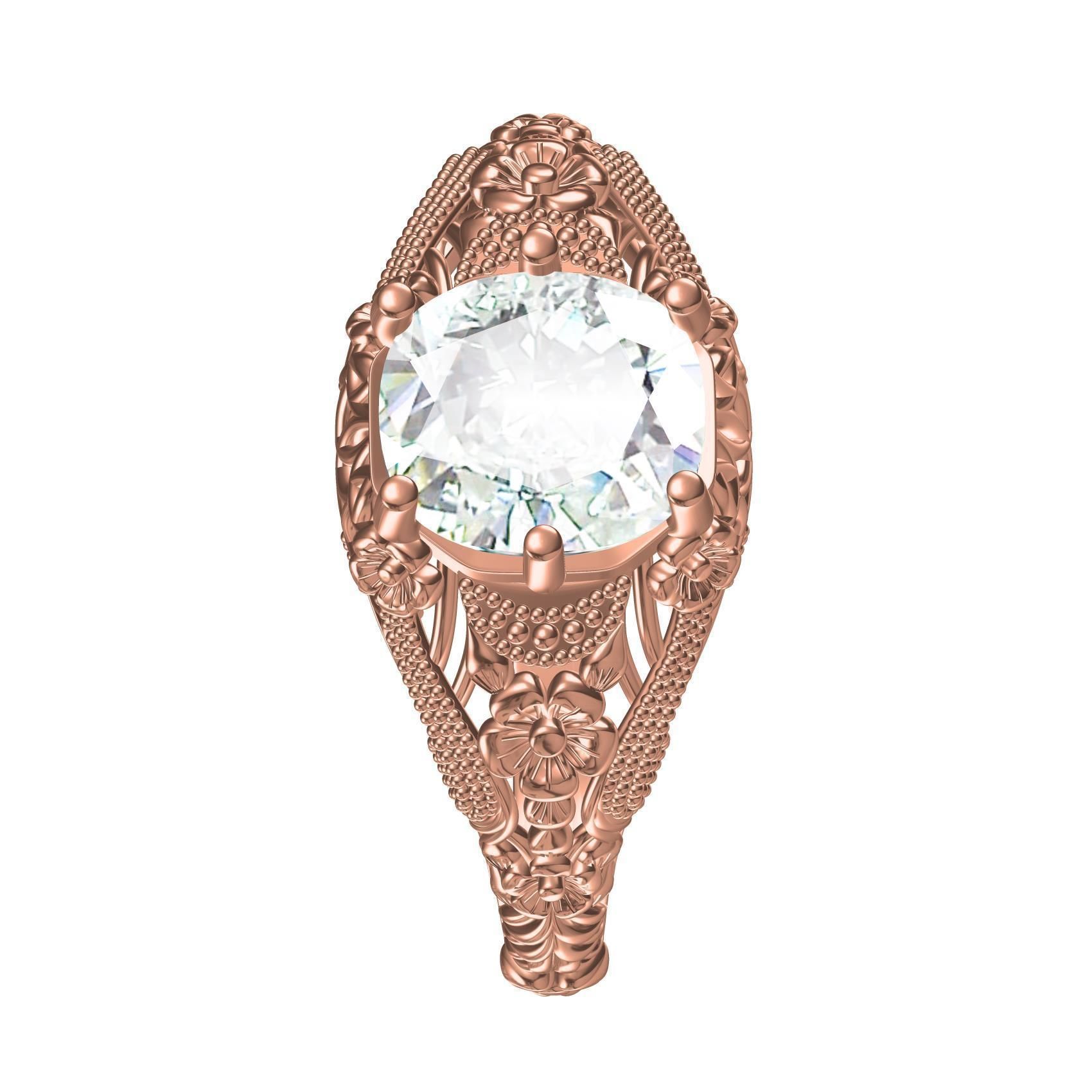 Single Round Diamond Filigree Art Deco Ring 3 3D print model_8