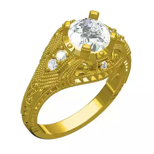 Round Diamond Filigree Art Deco Vintage Ring