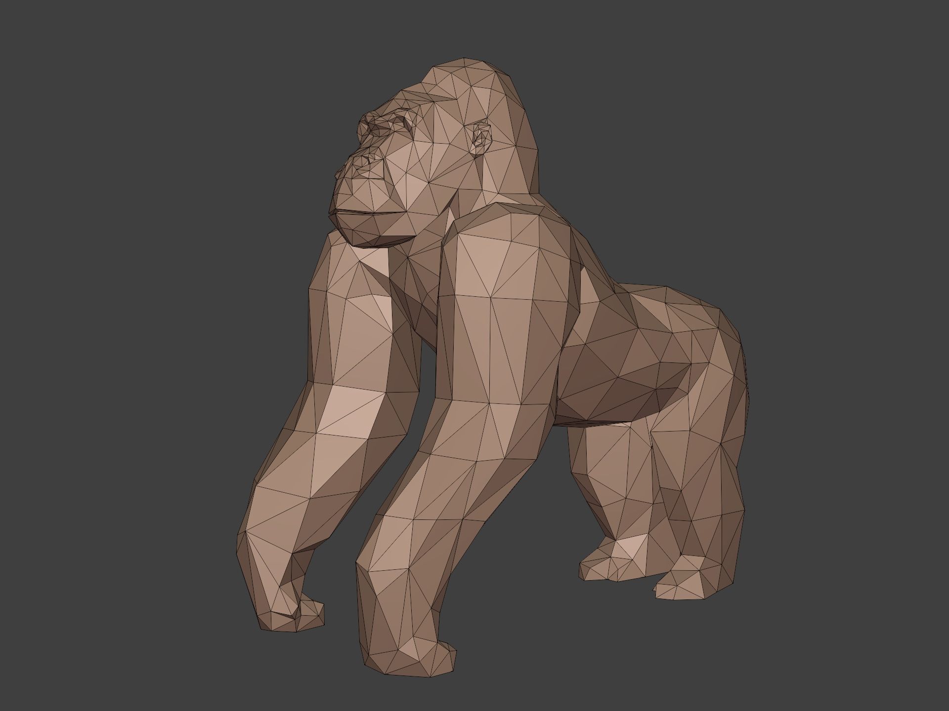 Polygonal Gorilla Figurine 3D print model_2