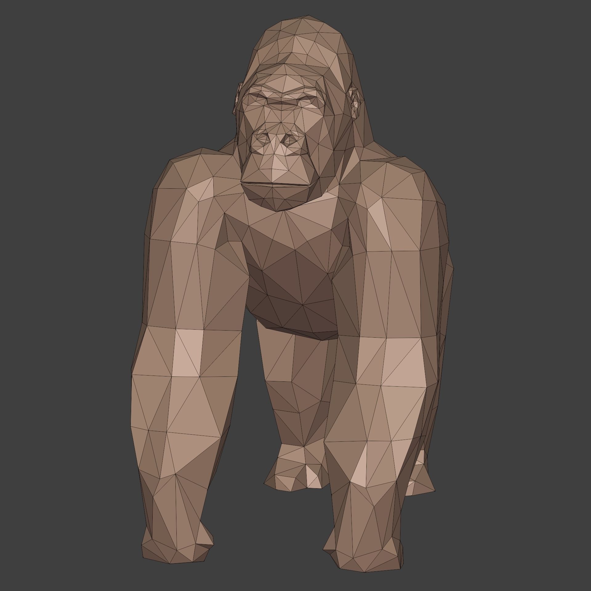 Polygonal Gorilla Figurine 3D print model_4