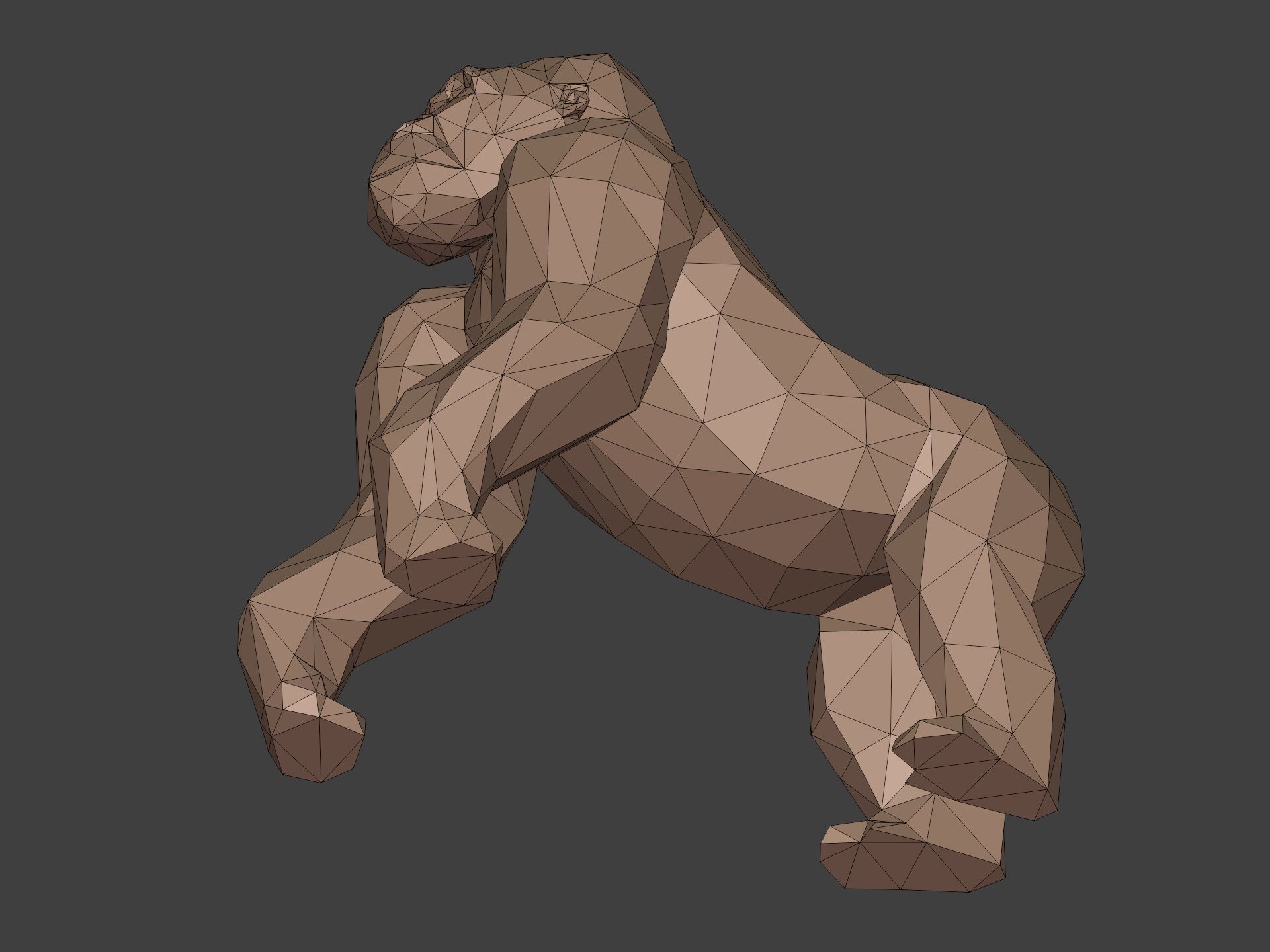 Polygonal Gorilla Figurine 3D print model_12