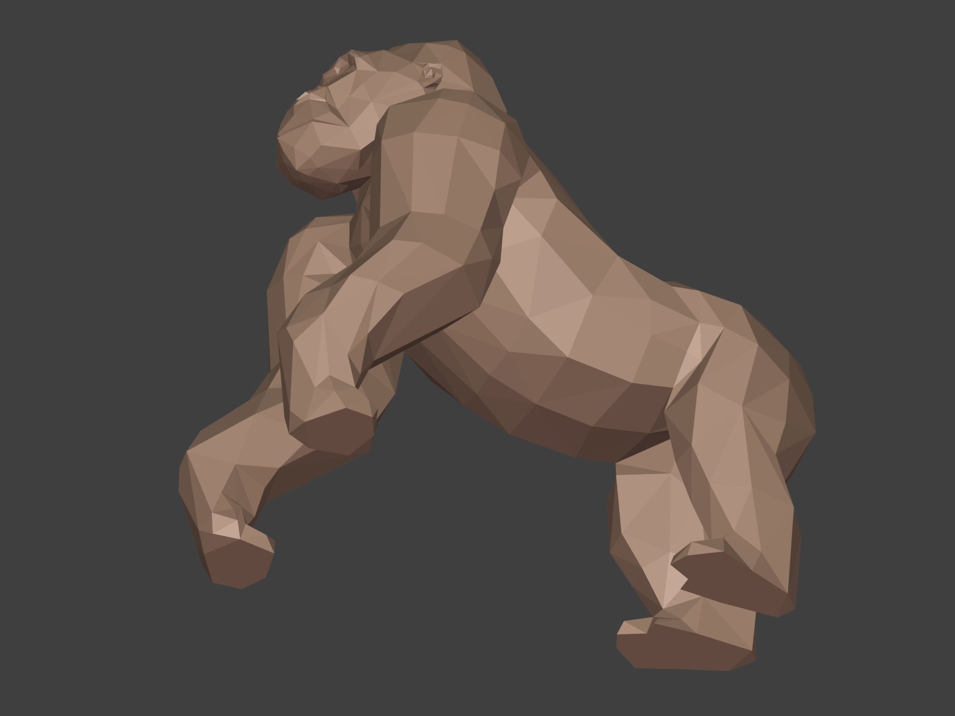 Polygonal Gorilla Figurine 3D print model_11