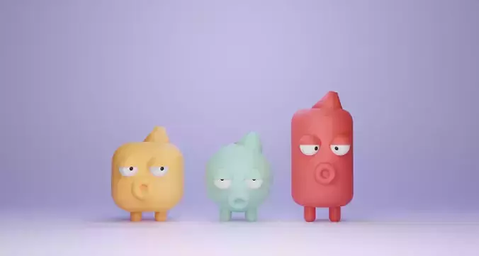 blender 3D model-Three colorful Low-poly Monsters