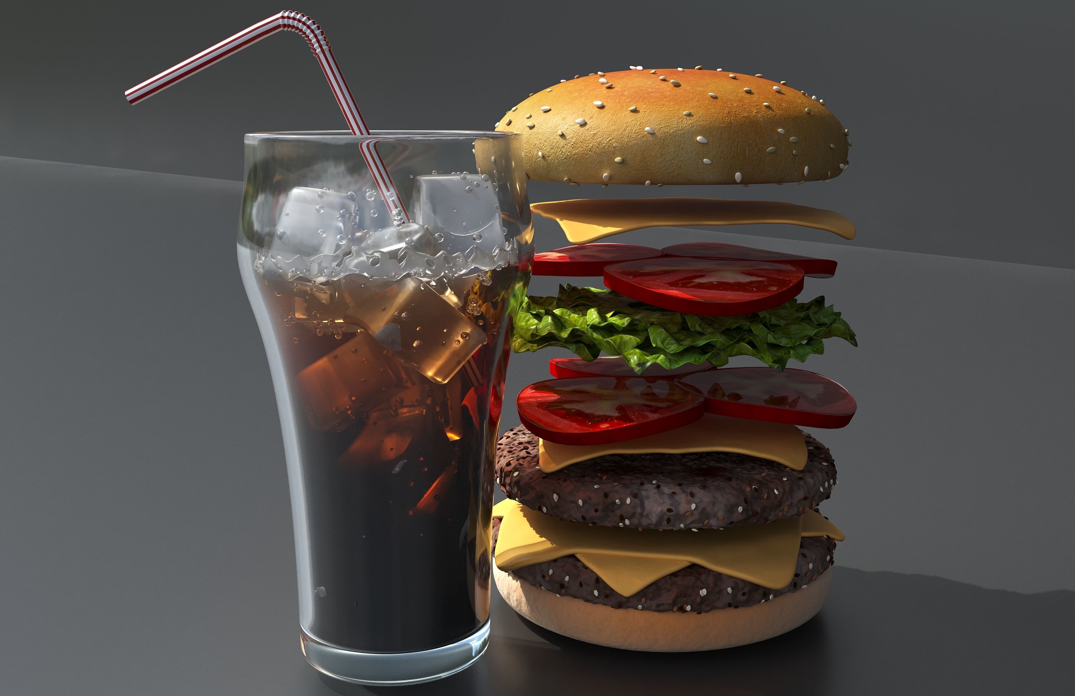 Burger and cola  3D model_3