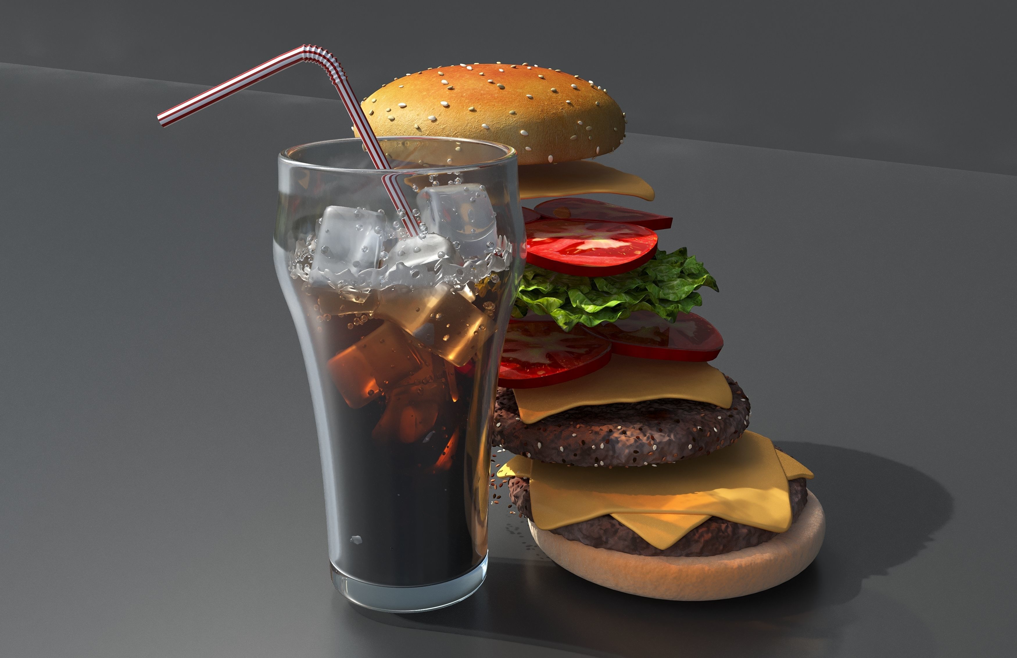Burger and cola  3D model_4