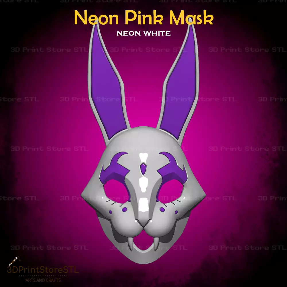Pink Mask  Cosplay Neon White Game - STL File 3D print model_0
