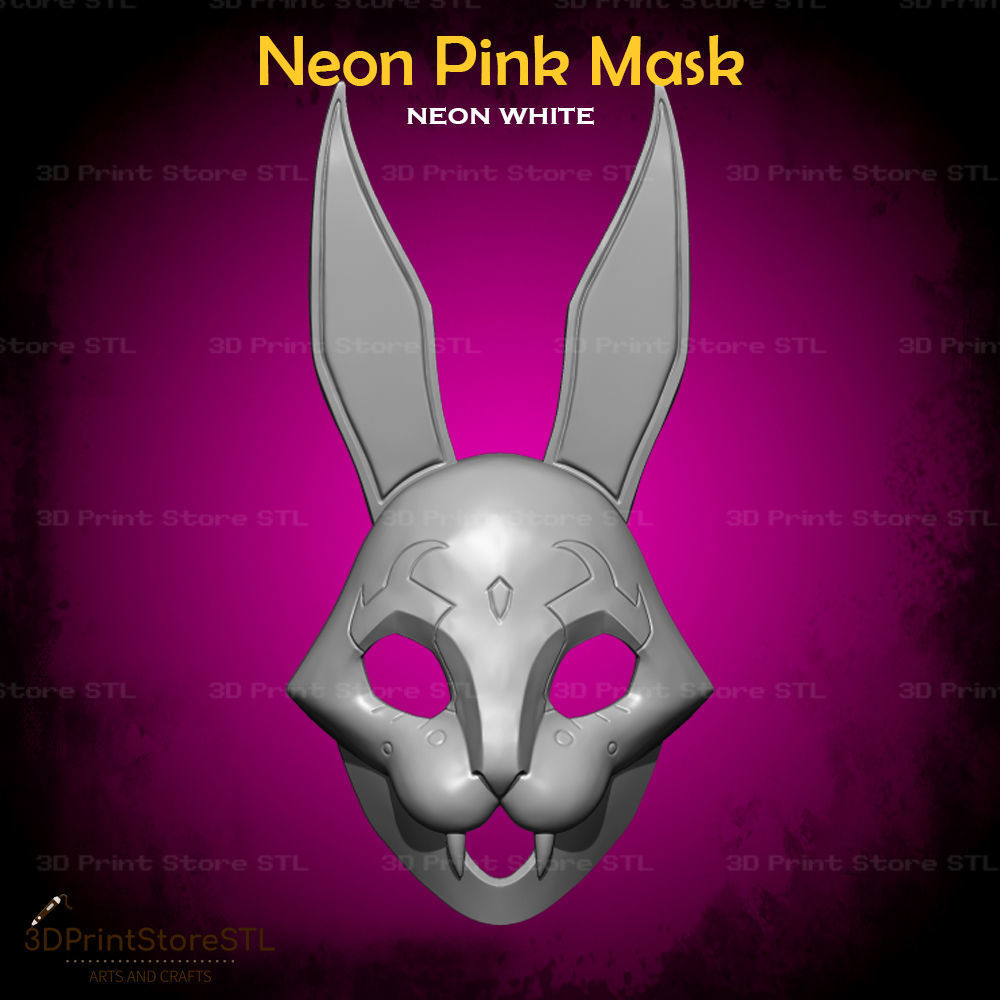 Pink Mask  Cosplay Neon White Game - STL File 3D print model_4