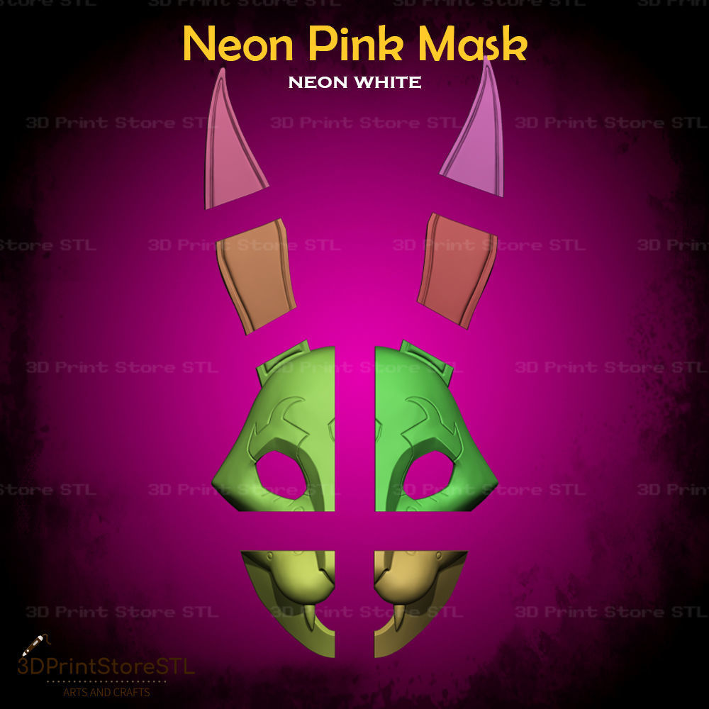 Pink Mask  Cosplay Neon White Game - STL File 3D print model_6