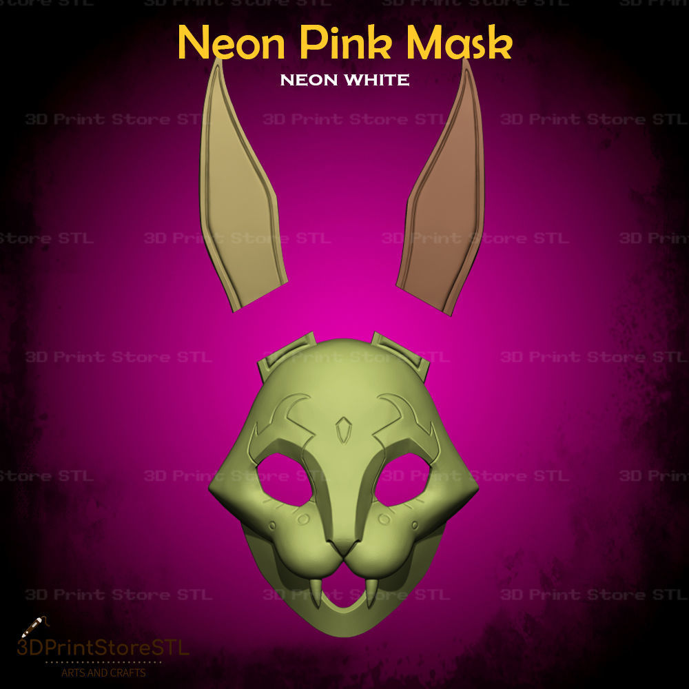 Pink Mask  Cosplay Neon White Game - STL File 3D print model_5