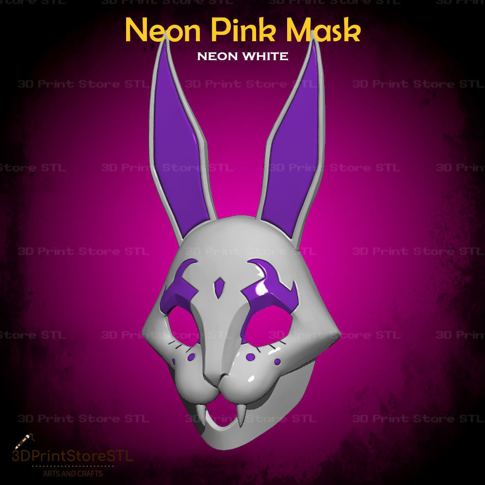 Pink Mask  Cosplay Neon White Game - STL File 3D print model_1