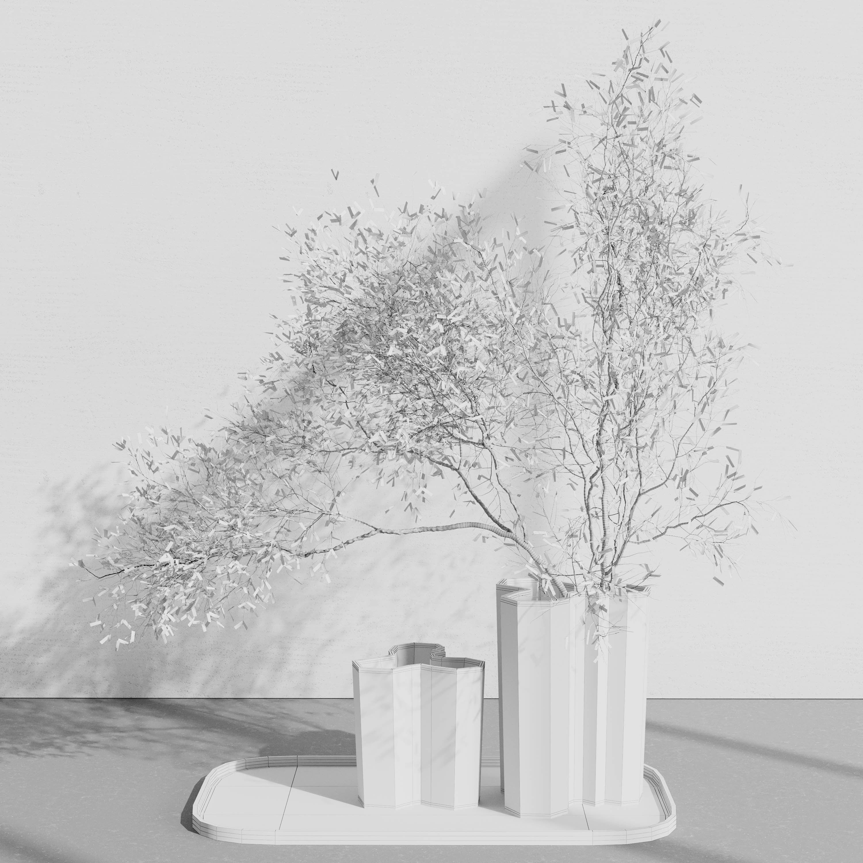 Tree branch in a concrete vase set 390 indoor plant Low-poly 3D model_4