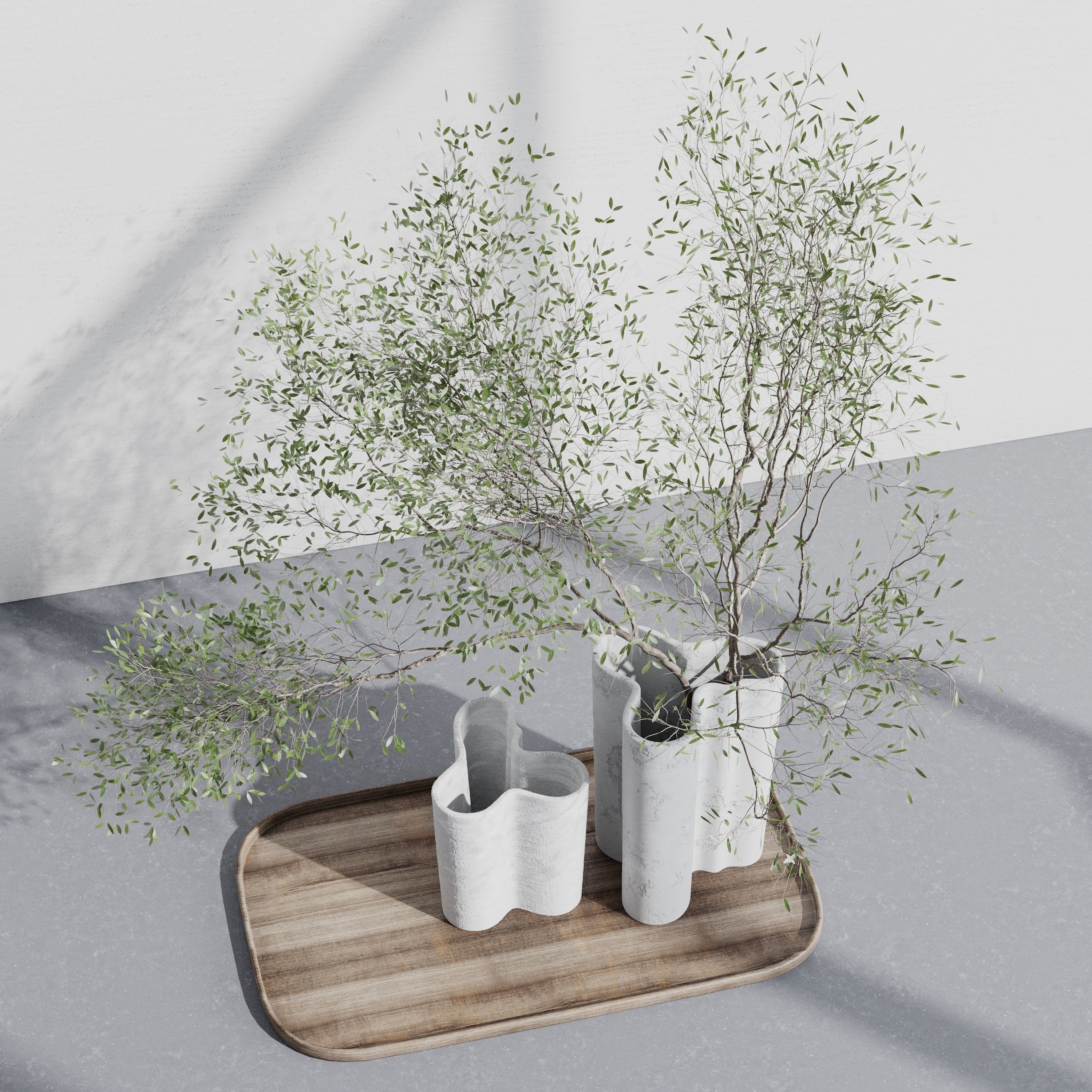 Tree branch in a concrete vase set 390 indoor plant Low-poly 3D model_2