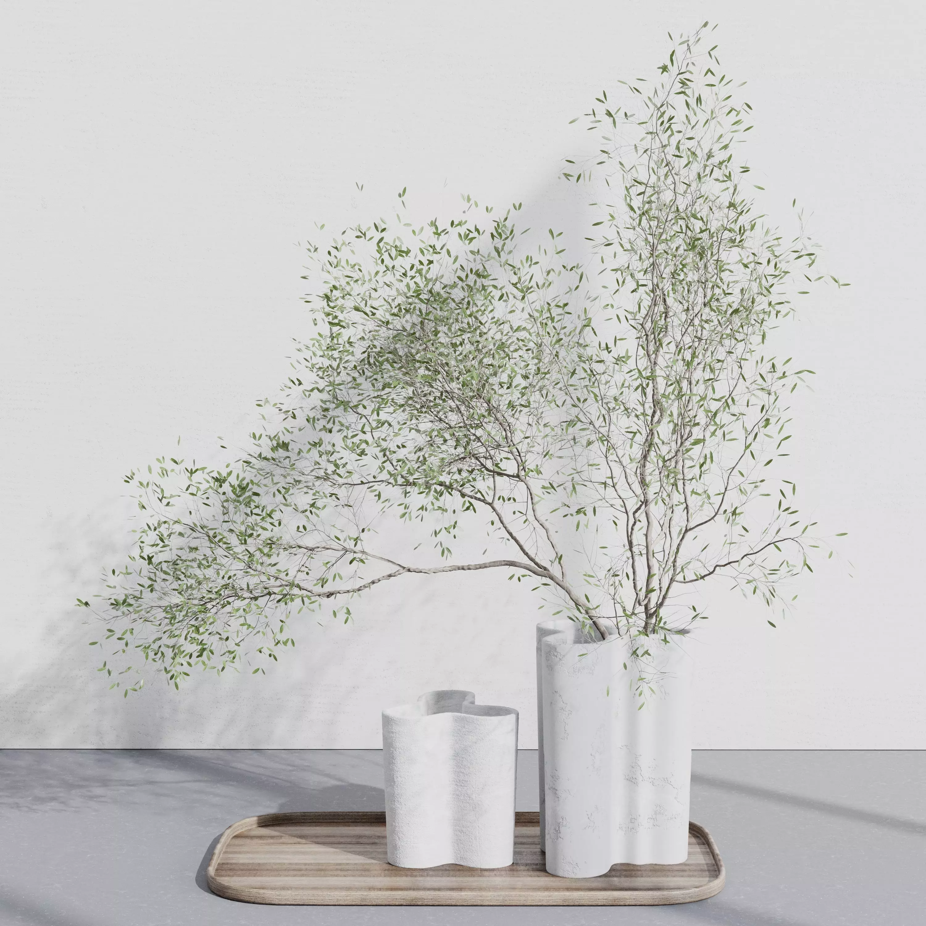 Tree branch in a concrete vase set 390 indoor plant Low-poly 3D model_0