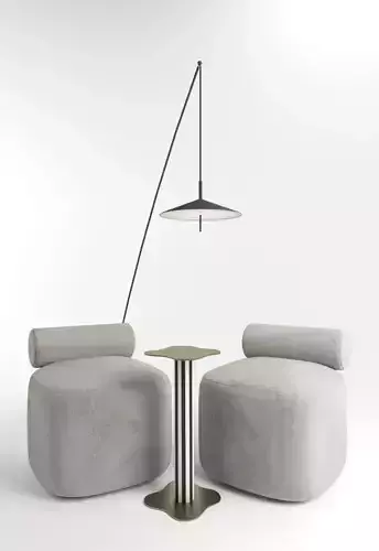 Pack of armchair with hight sitting floor-lamp and coffe-table 