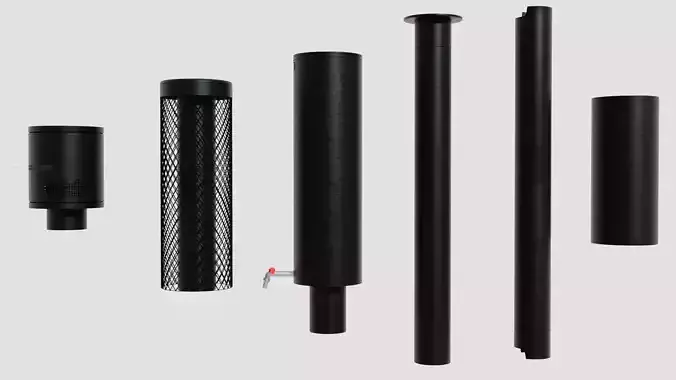 Modular Black Chimney Stove Pipe Set  3D model