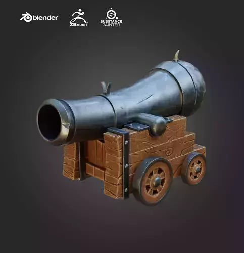 Stylized cannon  Game Ready Low-poly 3D model