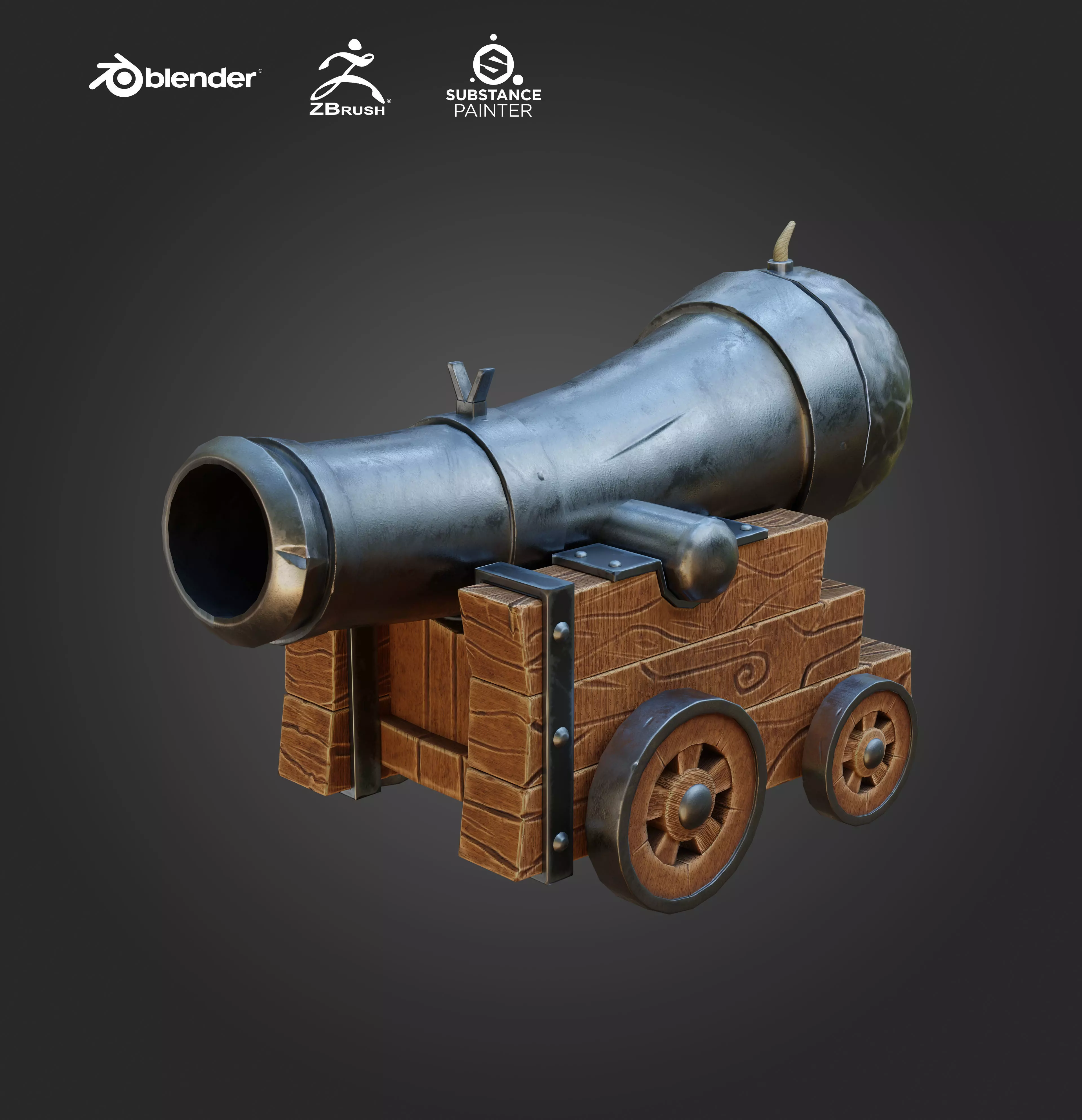 Stylized cannon Game Ready Low-poly 3D model_0