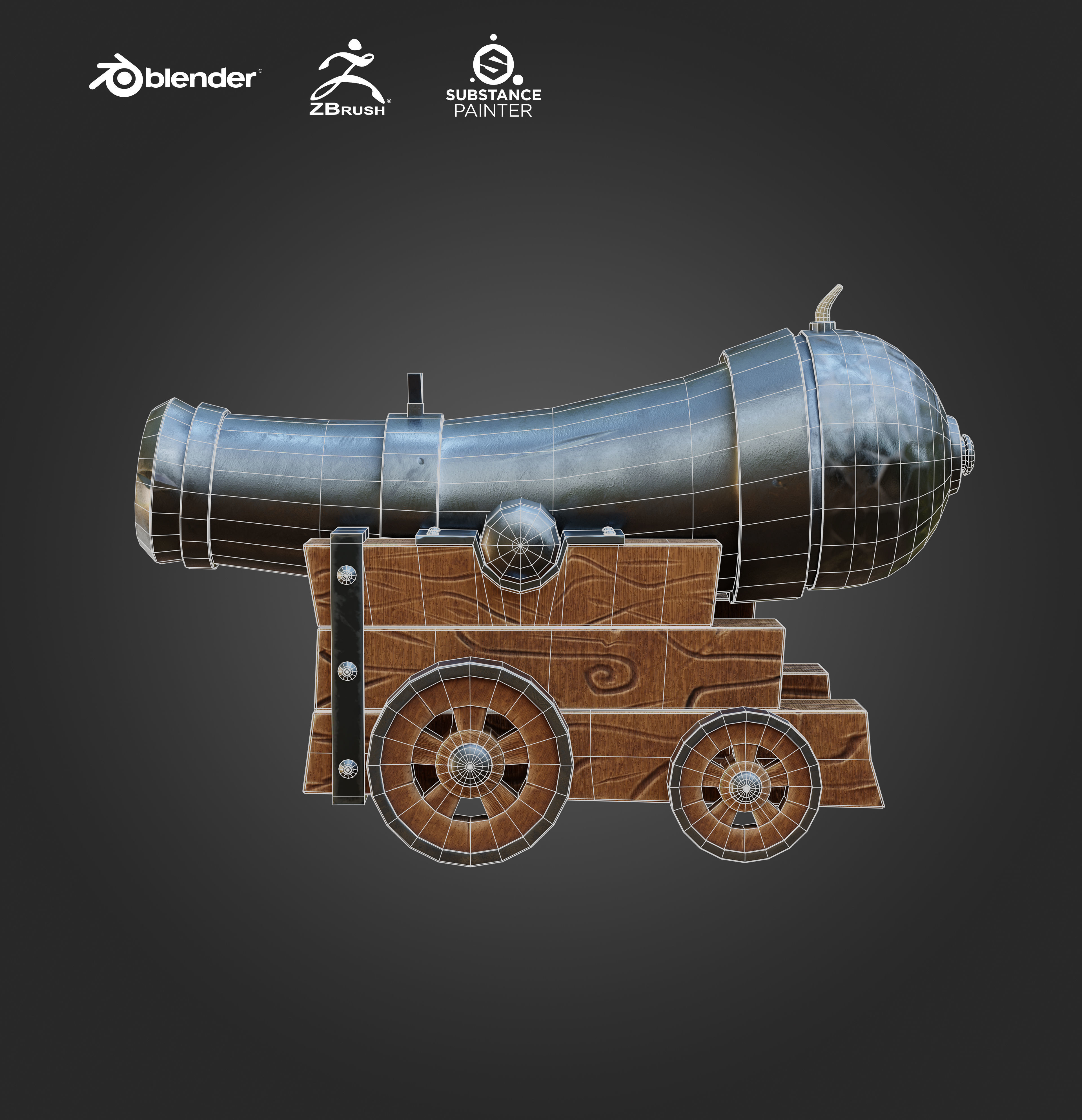Stylized cannon Game Ready Low-poly 3D model_4