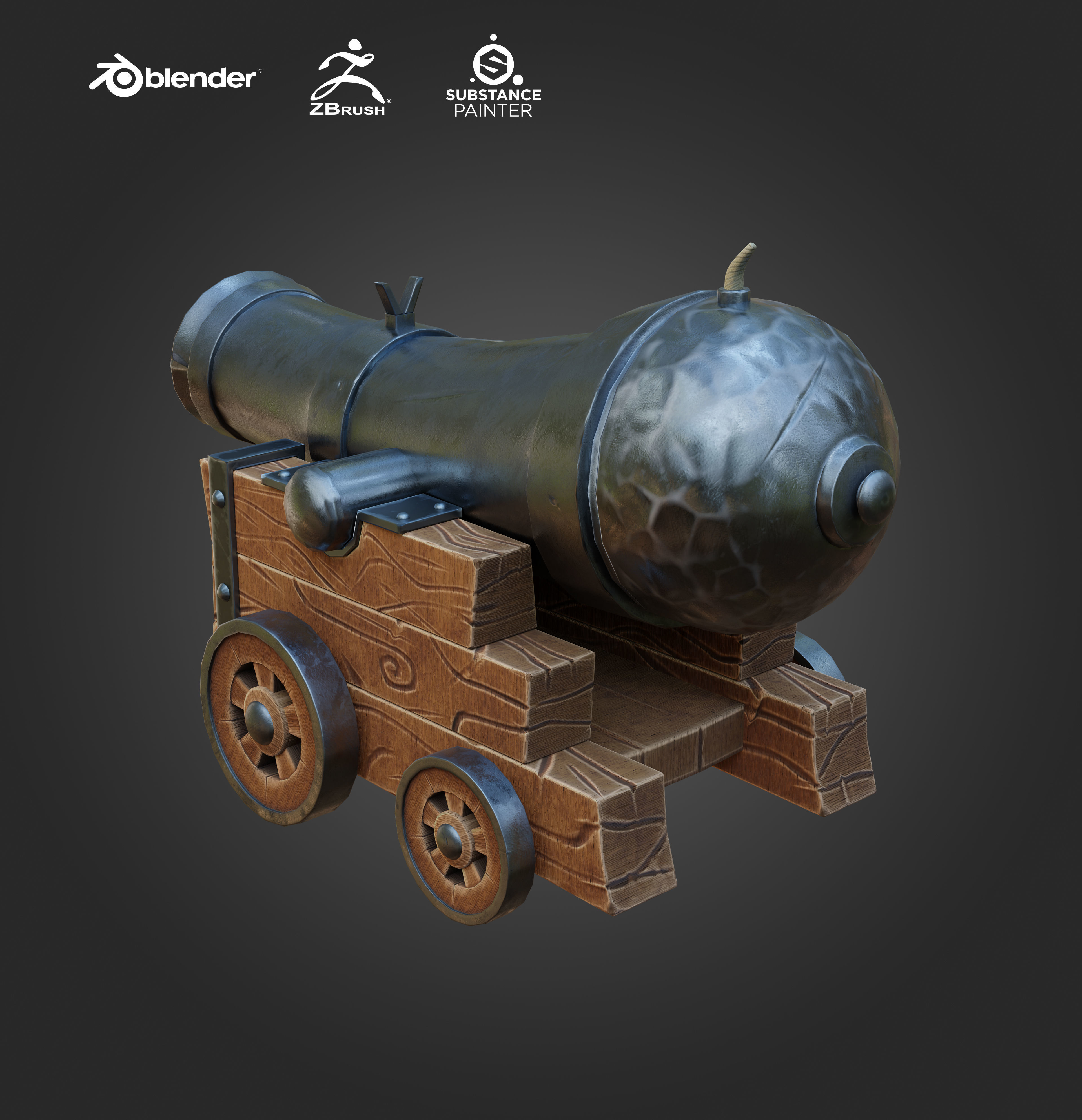 Stylized cannon Game Ready Low-poly 3D model_2