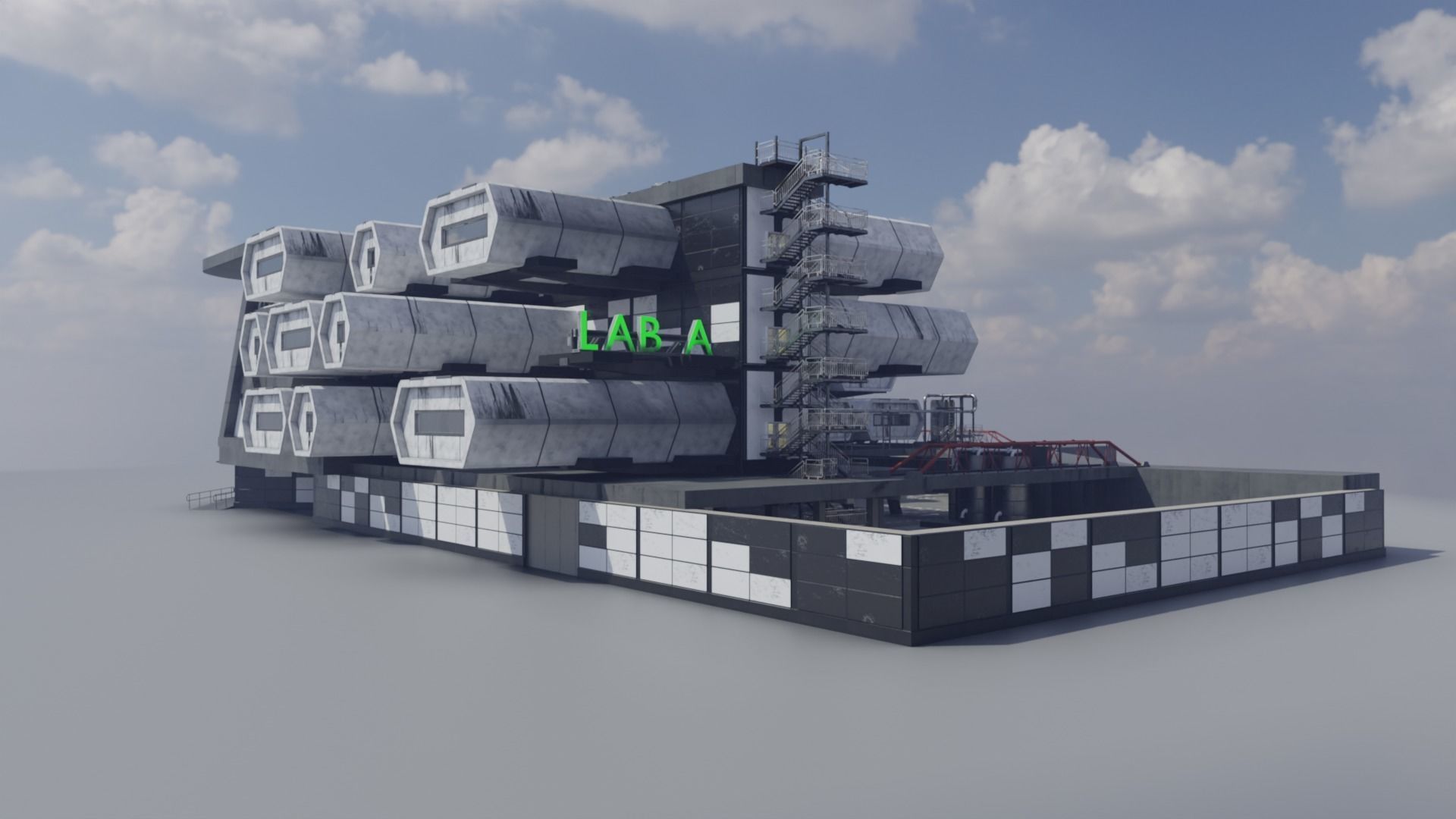 Labolatory with simple interior Low-poly 3D model_1