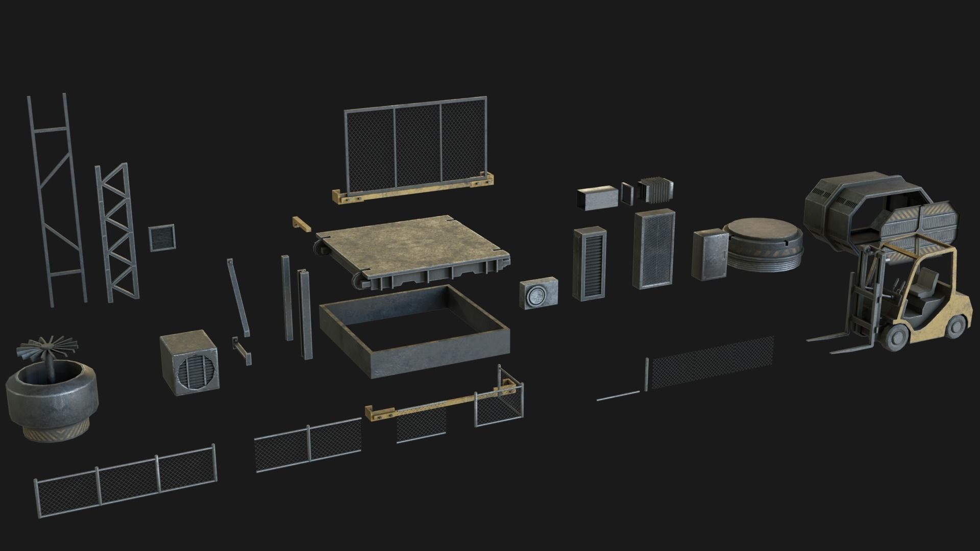 Sci-Fi Industrial Base Kitbash Low-poly 3D model_9