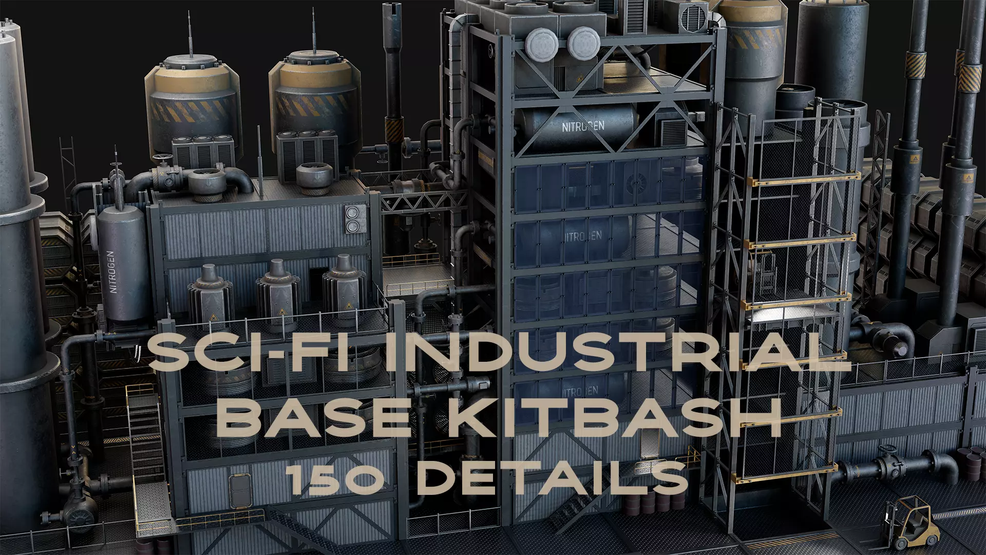 Sci-Fi Industrial Base Kitbash Low-poly 3D model_0
